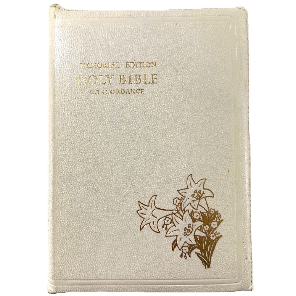 1958 Memorial Holy Bible KJV Zippered White Cover w Cross Wood Presentation Box - Picture 5 of 12